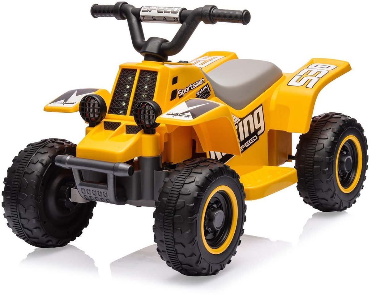triumpunpre elektrische kinderquad 6v led muziek 1 8 km u startknop geel vanaf 3j