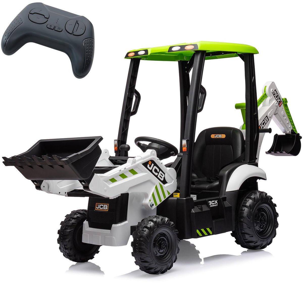 Triumpunpre - Elektrische Kindertractor 12V 4-in-1 - Graafbak & Bulldozerblad - Afneembare Tent - 2.4G Afstandsbediening (Wit) Speelgoedaccuvoertuig kopen online