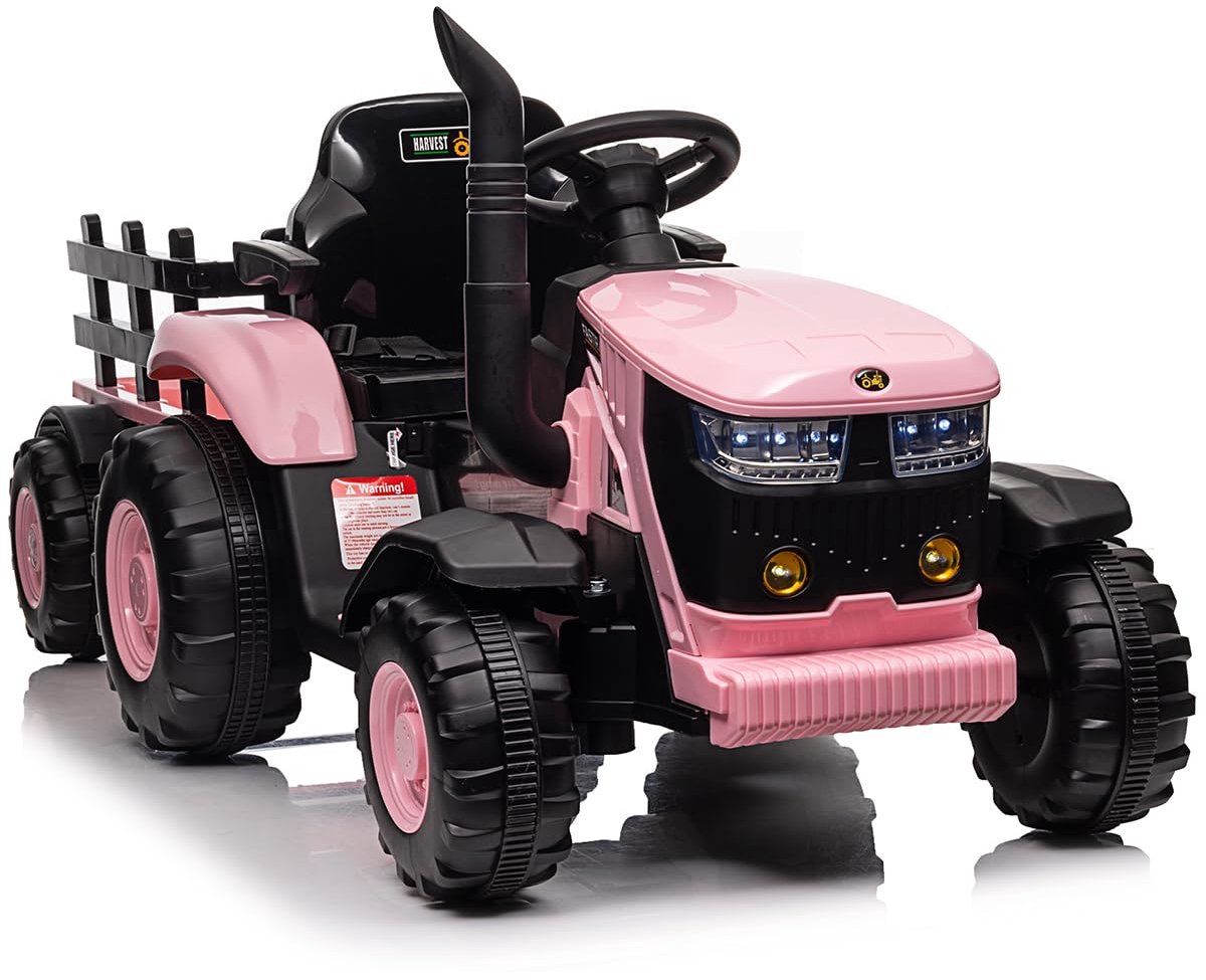 Triumpunpre - Elektrische Kindertractor 12V - Aanhanger - 6 Banden & 2 Motoren - Bluetooth & LED (Roze) Speelgoedaccuvoertuig kopen online