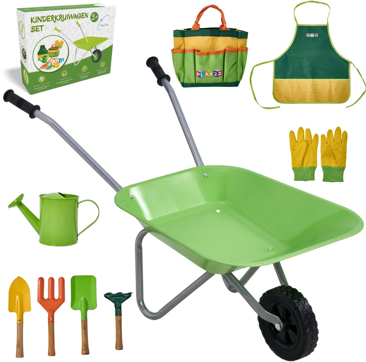 ValueStar Kinderkruiwagen set - Tuinierset Speelgoed - Kindertuingereedschap - kinderkruiwagen met tuingereedschap - Groen Speelgoedkruiwagen kopen online