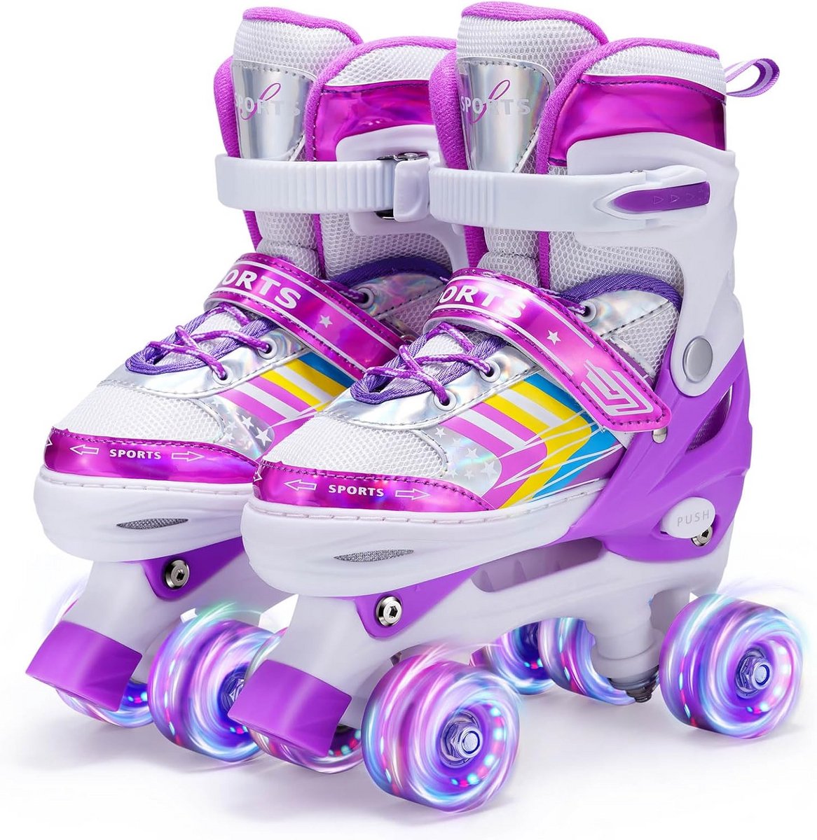 Verstelbare Rolschaatsen voor Kinderen met Lichtgevende Wielen - Quad Skates voor Peuters en Beginners (Paars, EU32-36) Rolschaatsen kopen online