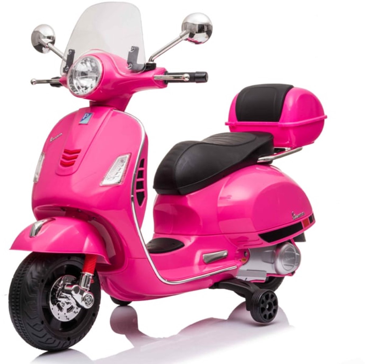 Vespa GT-S 12V elektrische kinderscooter roze - full options - licentie scooter - met windscherm, beautycase en zijwieltjes Speelgoedaccuvoertuig kopen online