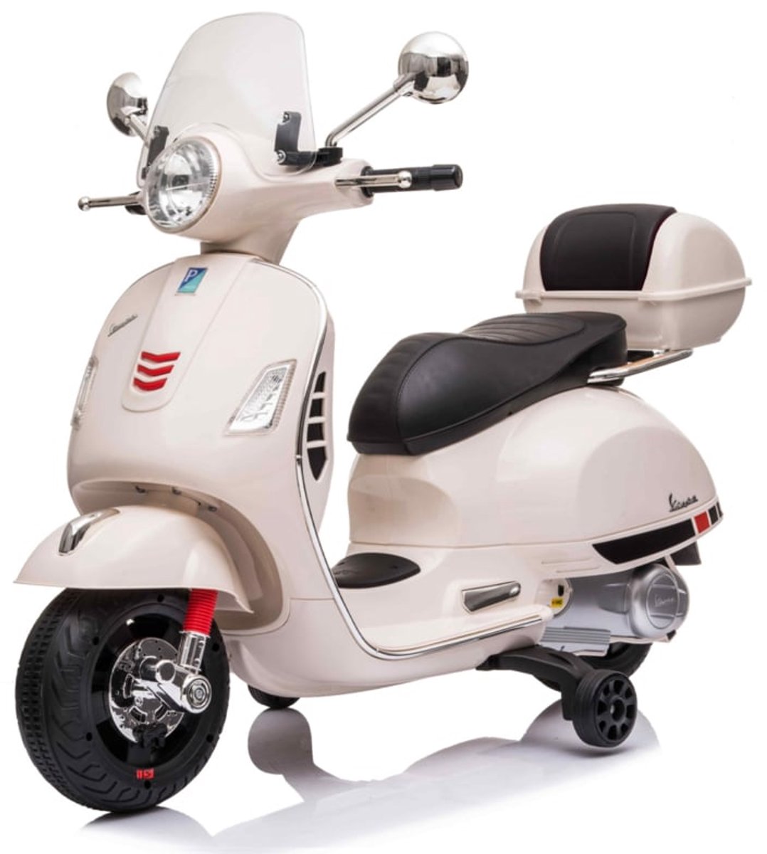 Vespa GT-S 12V elektrische kinderscooter wit - full options - licentie scooter - met windscherm, beautycase en zijwieltjes Speelgoedaccuvoertuig kopen online