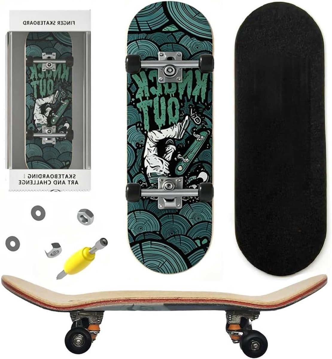 Vingerskateboard - Mini skateboard - Trucs oefenen - Realistisch houten dek - 5 x 5 cm - Zwart Skateonderdeel kopen online