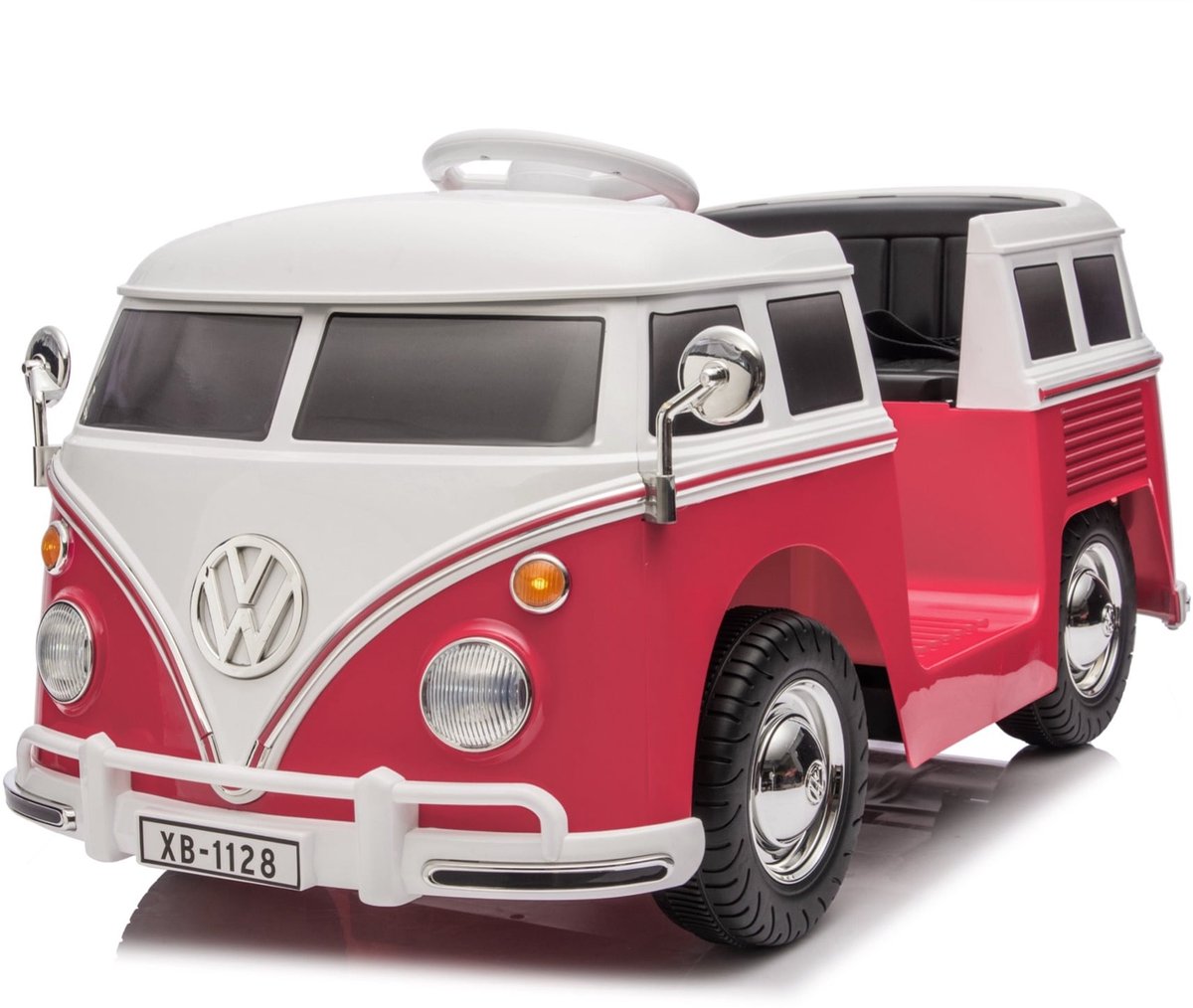 volkswagen t 1 busje 12v kinderauto roze