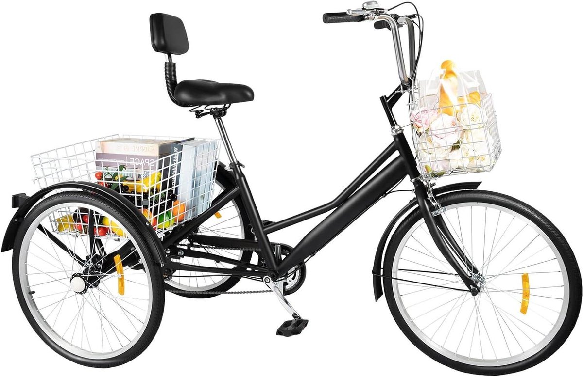 Volwassen Driewieler - Driewiel - Boodschappen Doen - 7 Versnellingen - 24 Inch Wielen - Zwart Driewieler kopen online