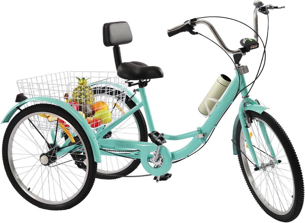 Volwassen Driewieler - Senioren Fiets - Boodschappen Vervoer - Opvouwbaar Design - 24 Inch Wielen - Turquoise Driewieler kopen online