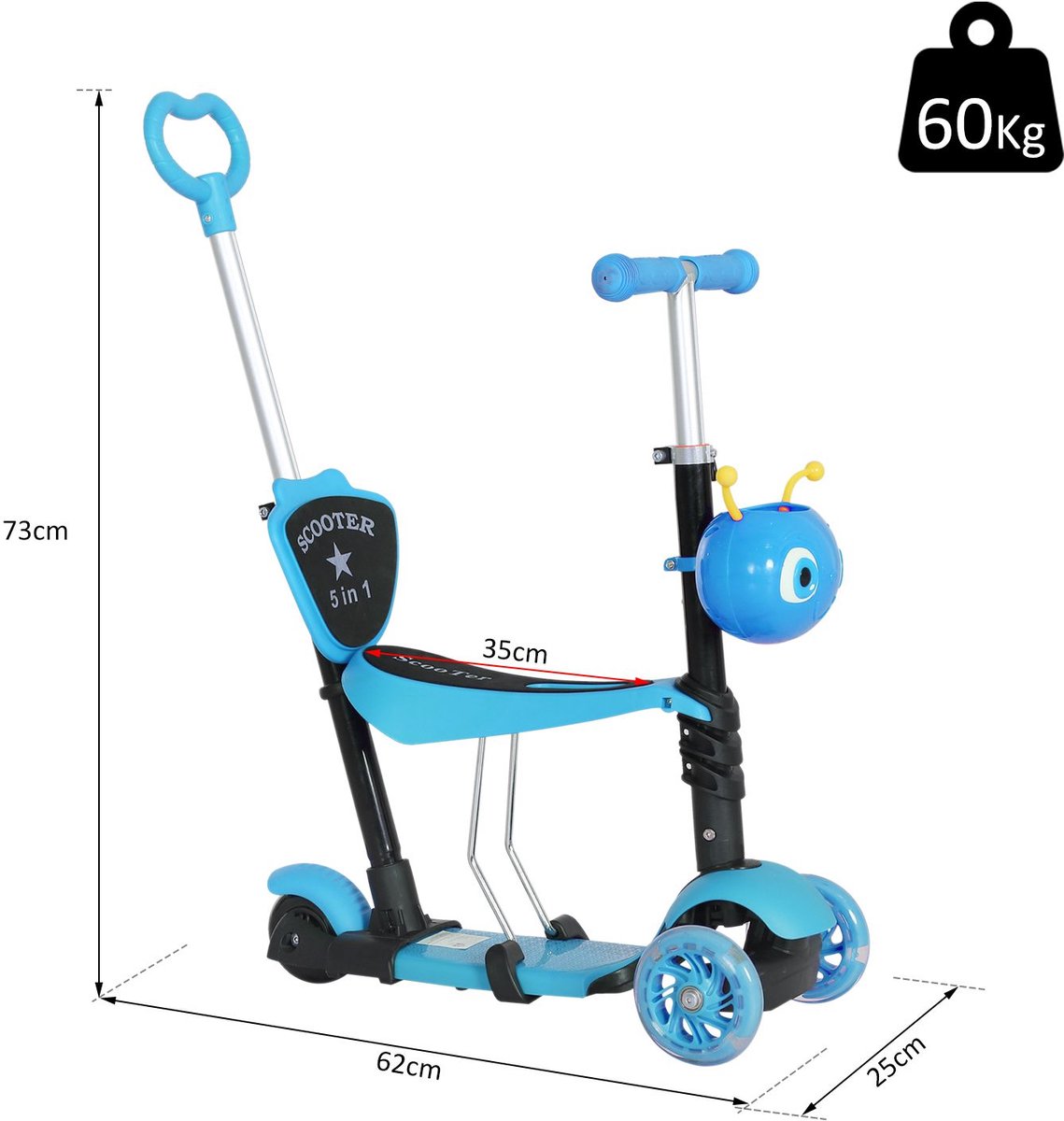 1 stuk - 5-in-1 kinderscooter - driewielige scooter - hoogte verstelbare handgreep - max. gewicht 60 kg - uittrekkbare pushbar - afneembare stoelen en rugsteun - blauw Step kopen online