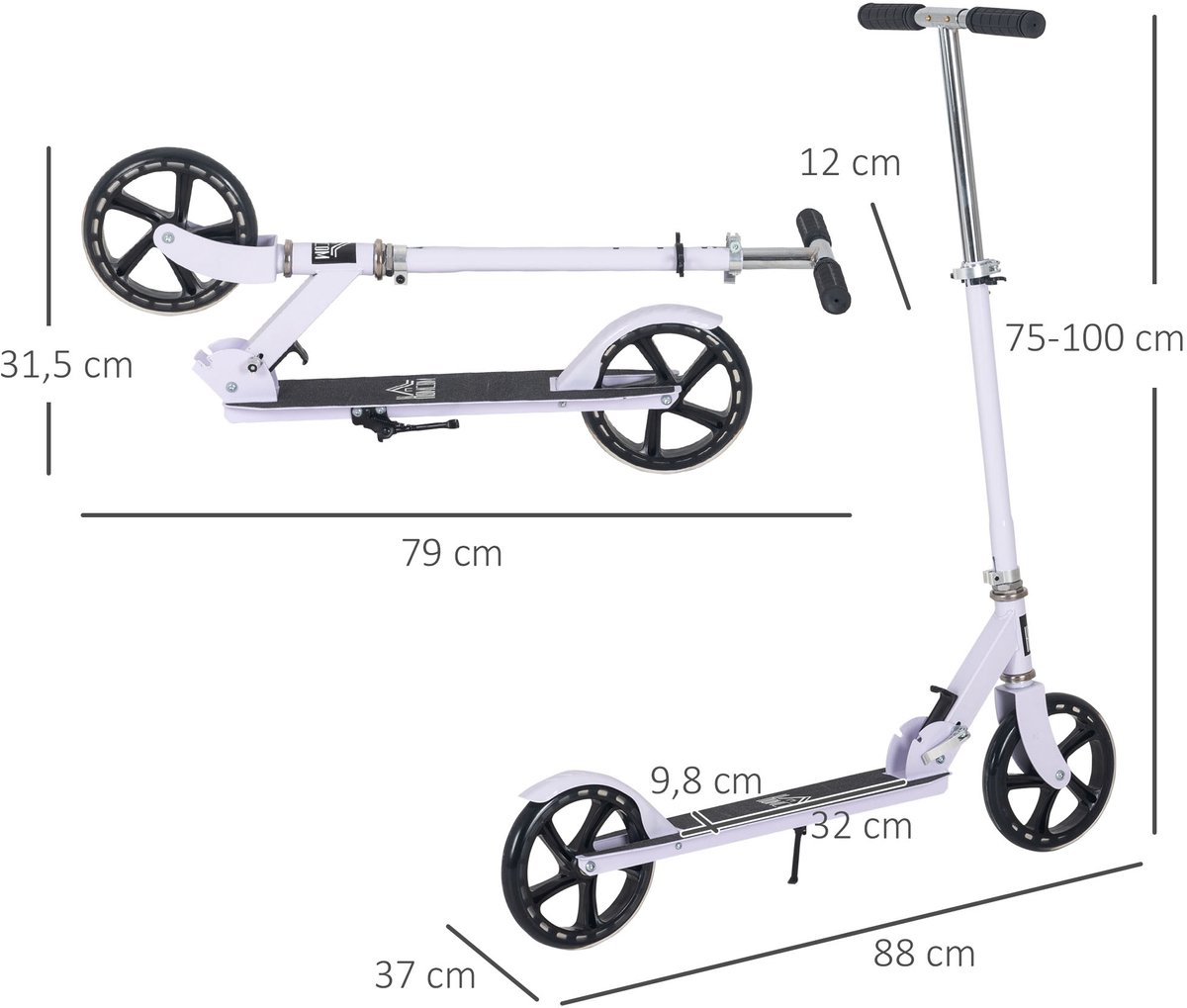 1 stuk - Vouwbare scooter - Vier versnellingen verstelbare grip hoogte - achterwiel remsysteem - geschikt voor kinderen en tieners - Max gewicht 100 kg - 88 x 37 x 75-100 cm - Wit Step kopen online