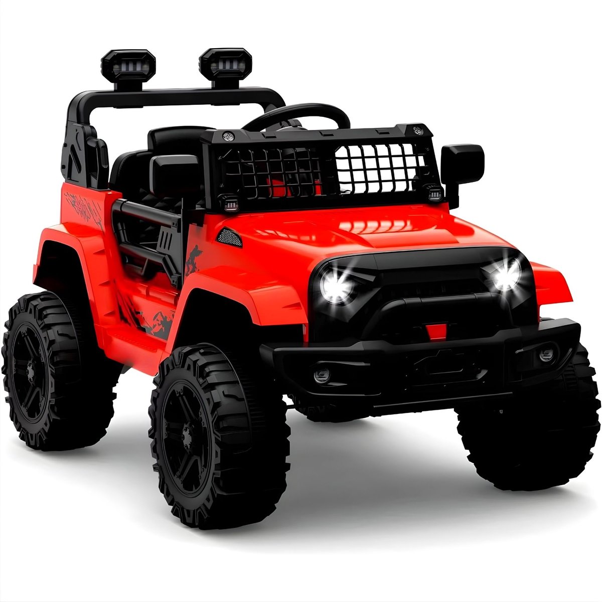12V Elektrische Kinderauto - Vering, LED-licht, Bluetooth, 2 snelheden - Vering, LED-licht, Bluetooth, 2 snelheden, Rood Slee kopen online