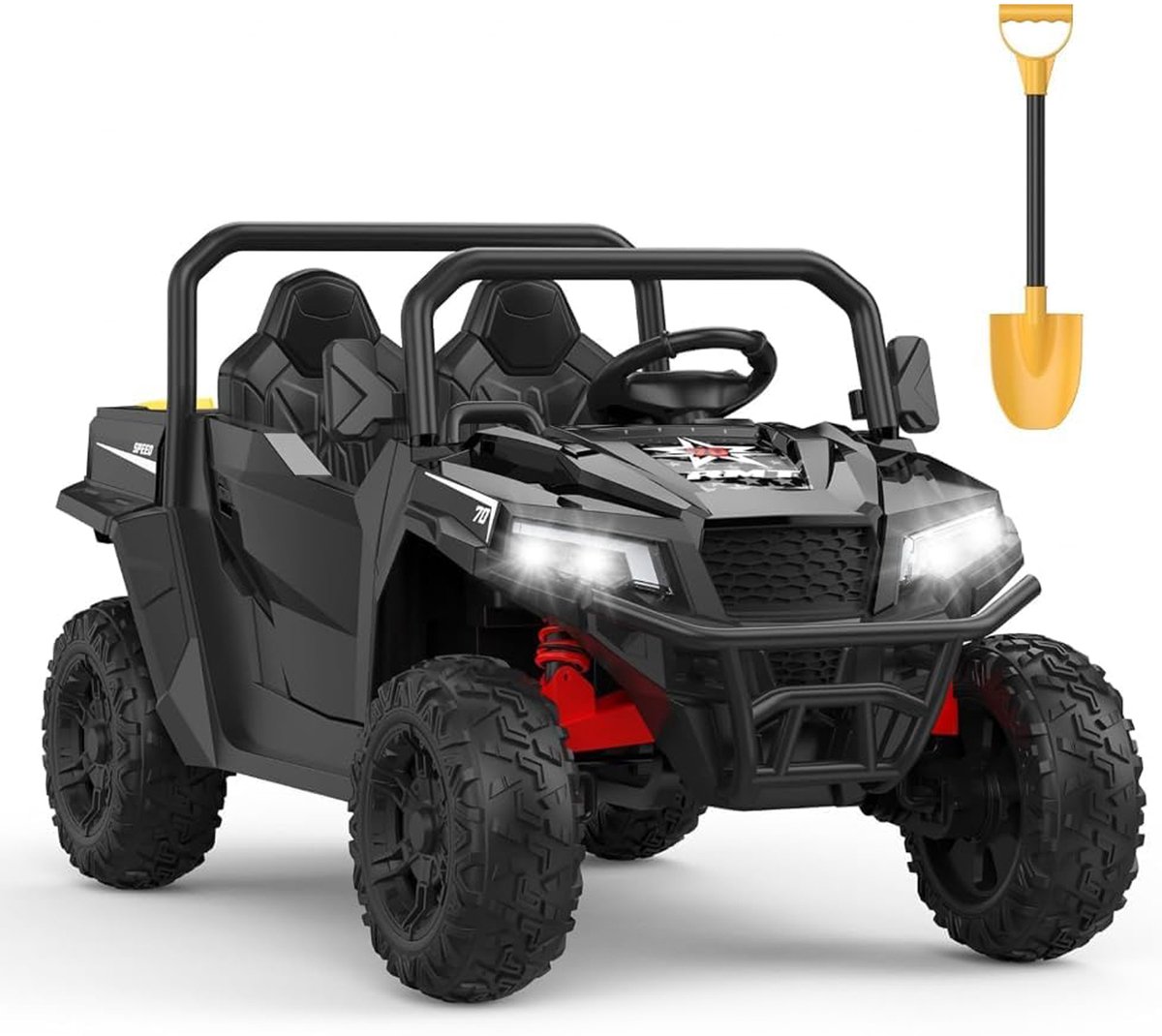 24v elektrische kinderauto 2 zits 4x4 zwart oplaadbaar offroad voertuig met afstandsbediening 2 4ghz led koplampen muziek 3 snelheden dubbele motor 116x64x39 cm