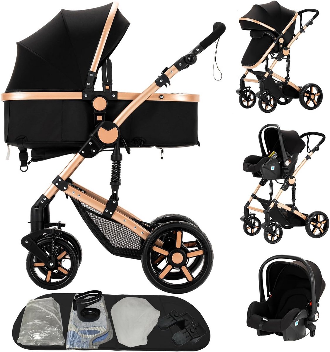 3-in-1 Baby Kinderwagen Trio Set met Verstelbare Rugleuning en Omkeerbare Duwrichting Driewieler kopen online