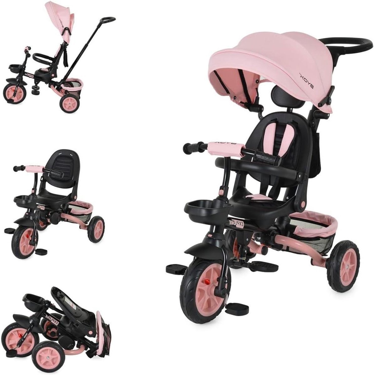 3-in-1 Driewieler - Kinderdriewieler - Buiten spelen - Omkeerbare zitting - 98 x 52 x 111 cm - Roze Driewieler kopen online