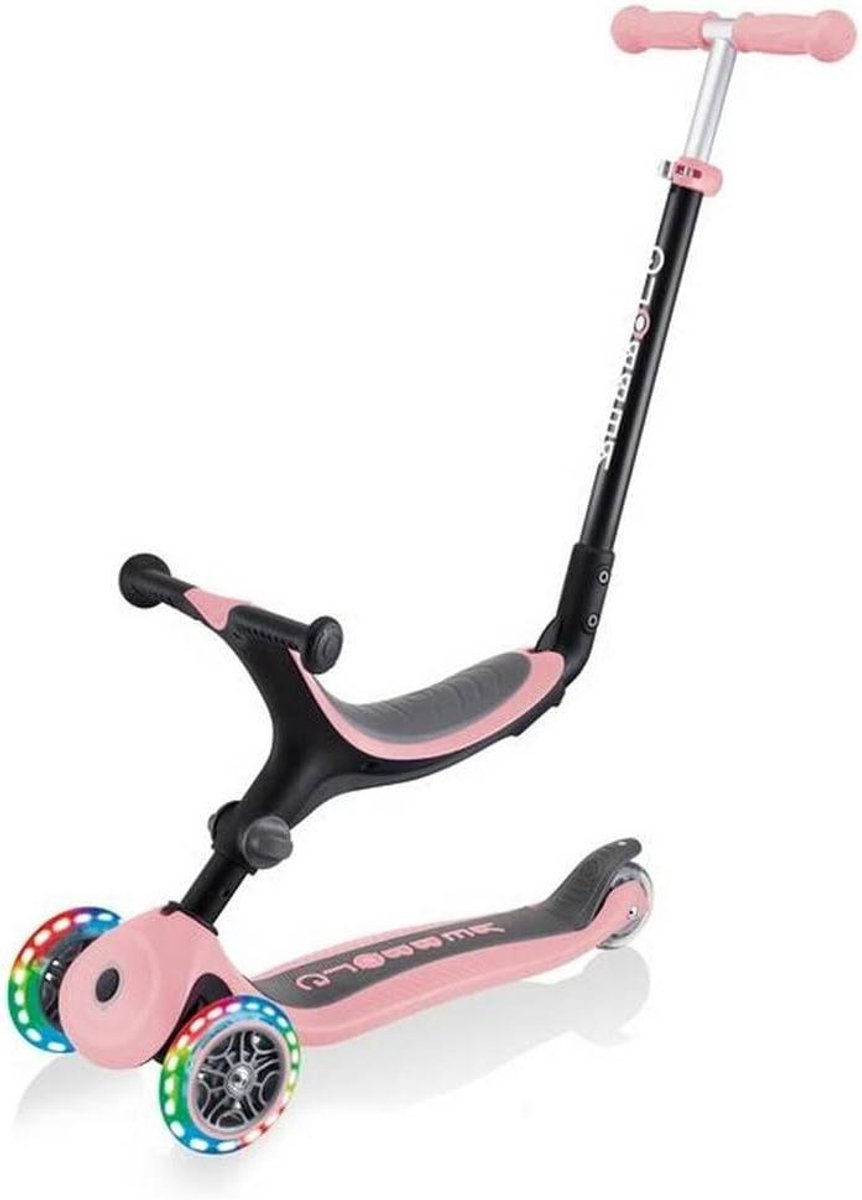 3 in 1 driewieler loopfiets scooter kind ontwikkeling opvouwbaar led wielen verstelbaar stuur pastelroze