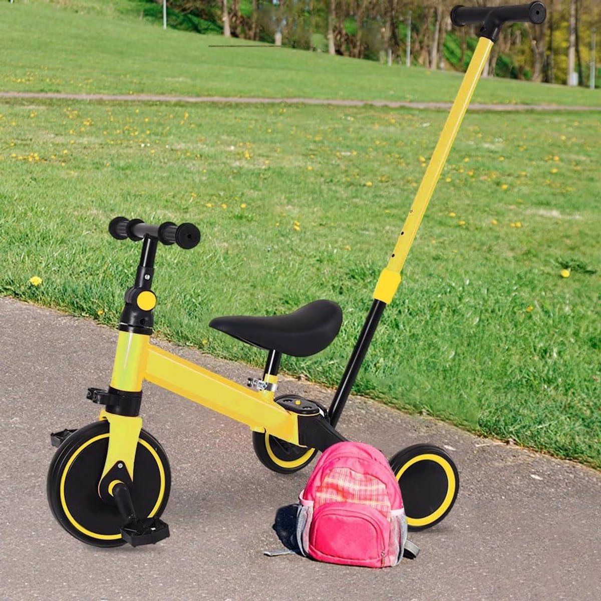 3-in-1 driewieler voor peuters met stuurgreep, voor 1-5 jaar, Driewieler, met duwstang, loopfiets vanaf 1 jaar,met duwstang-3-in-1 (geel) Driewieler kopen online
