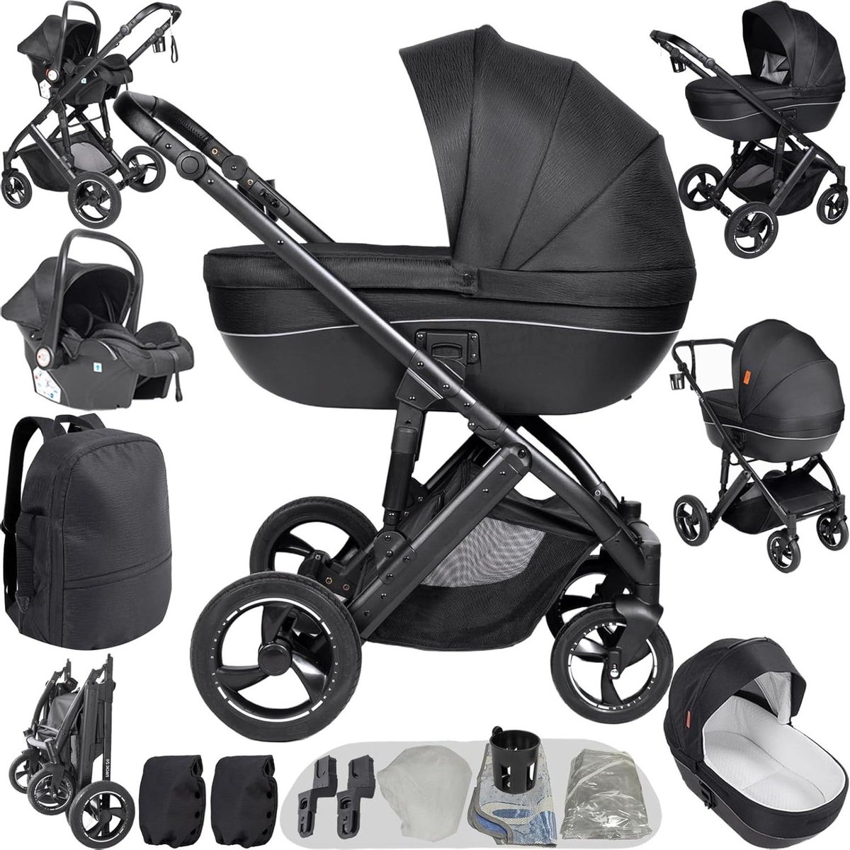 3-in-1 kinderwagen - Modulaire reiswieg - Baby vervoeren - Dubbele duwmodus - 61 cm gevouwen - Zwart Driewieler kopen online