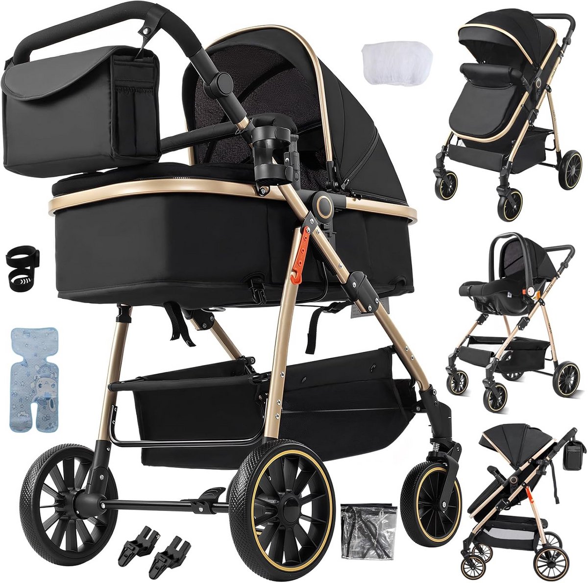 3-in-1 Kinderwagen Set met Omkeerbare Zit, Eenvoudig Opvouwbaar Trio en Lichtgewicht Aluminium Frame Driewieler kopen online