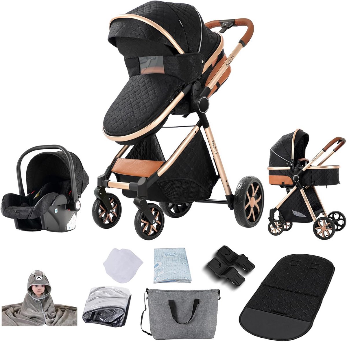 3-in-1 Kinderwagen Trio met Omkeerbare Zit en Opvouwbaar Aluminium Frame Driewieler kopen online