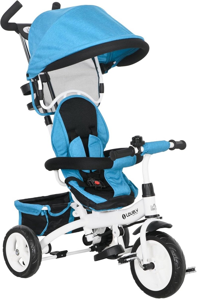 6-in-1 Loopfiets voor Baby's en Peuters met Duwstang en Zonnekap - Blauw Driewieler kopen online