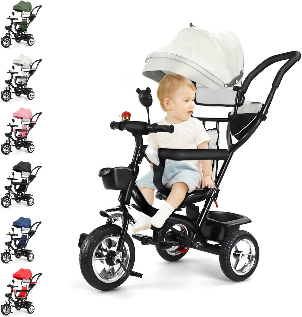 Baby Driewieler - Kinderfiets Peuter - Samen op pad - Omkeerbare zitting - 75 x 46 x 106 cm - Lichtgrijs Driewieler kopen online