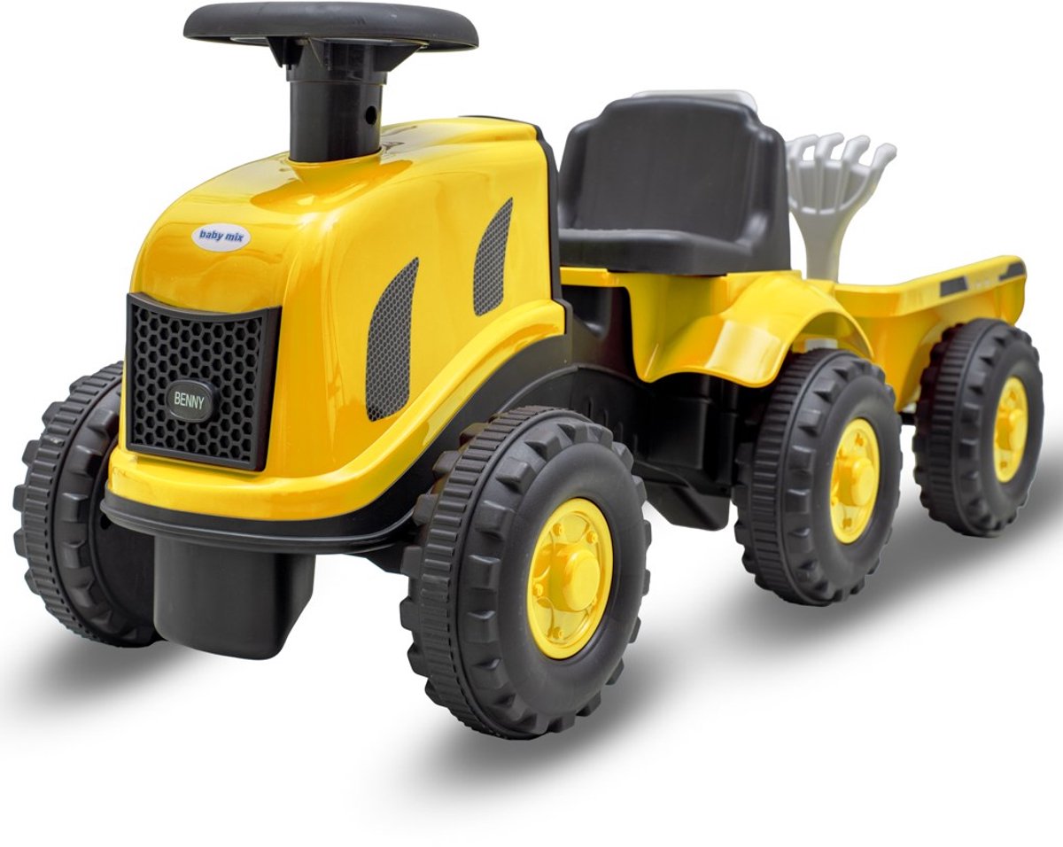 Baby Mix Benny traptractor met aanhanger geel - Kindertractor Traptractor kopen online