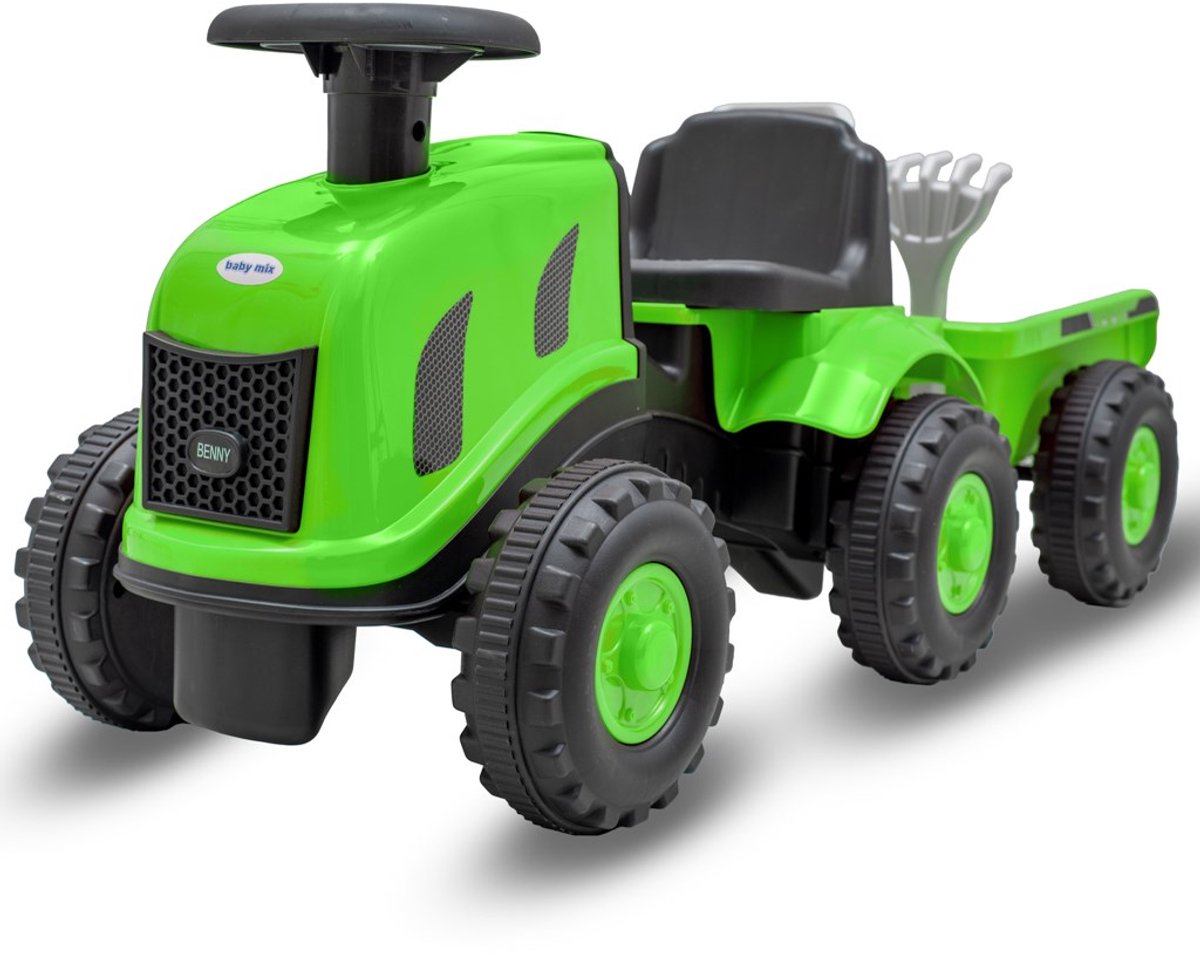 Baby Mix Benny traptractor met aanhanger groen - Kindertractor Traptractor kopen online