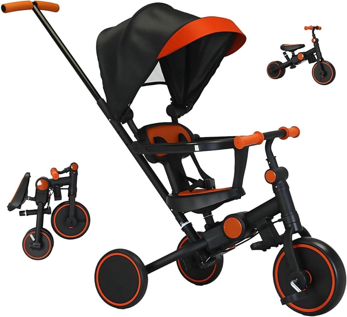 Babydriewieler 8-in-1 - Peuterfiets Loopfiets - Meegroeien met kind - Opvouwbaar en multifunctioneel - 76 kg - Zwart Driewieler kopen online