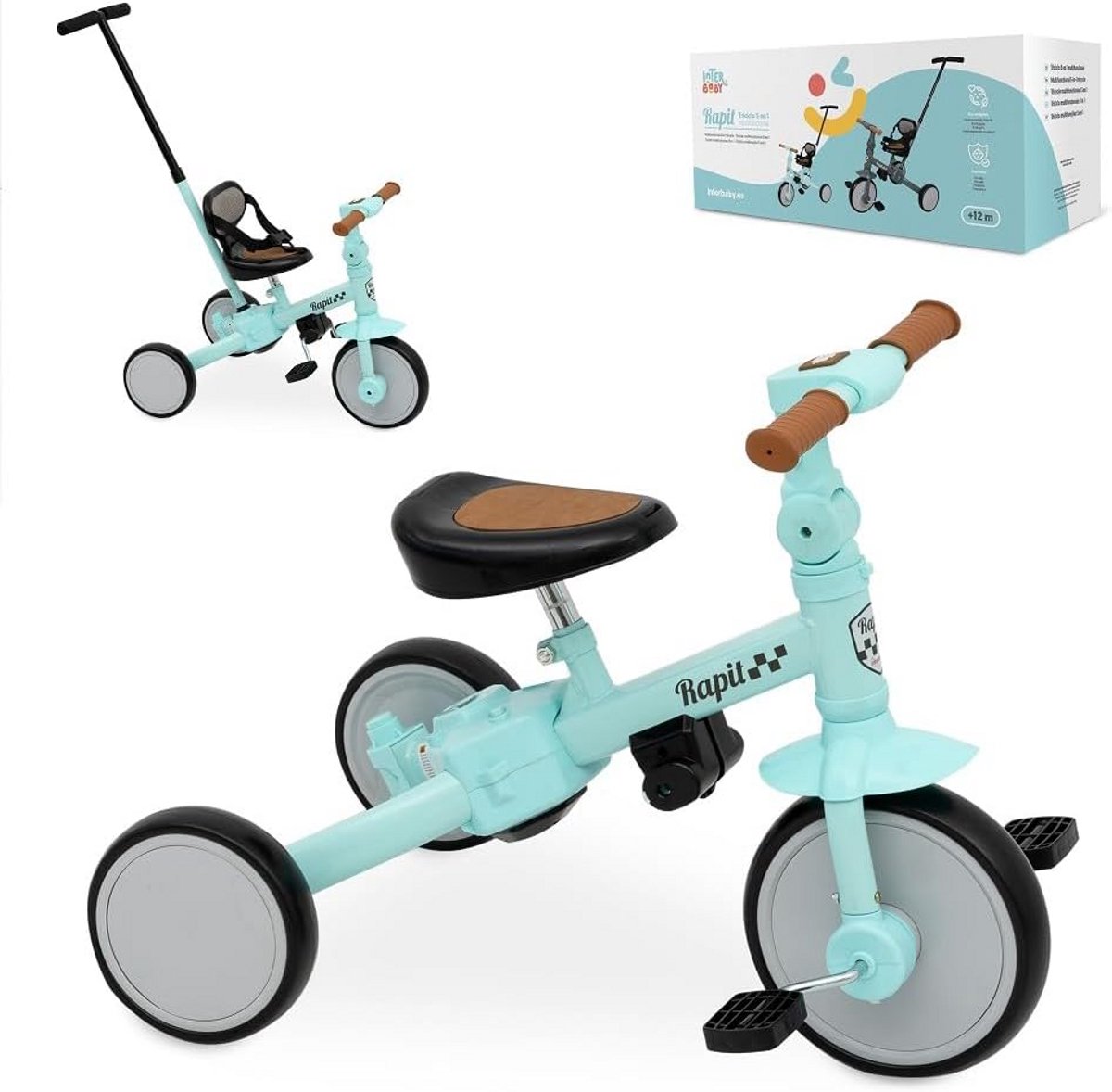Babydriewieler - Kinderfiets - Kindontwikkeling - 5-in-1 Transformeerbaar - 46 x 31 x 67 cm - Groen Driewieler kopen online