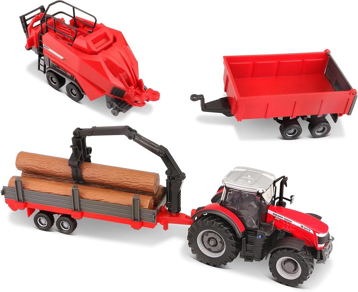 Boerderij Tractor - Speelgoed Voertuig - Verzamelen Spelen - Met 3 Aanhangers - Schaal 1:32 - Rood Speelgoedkruiwagen kopen online
