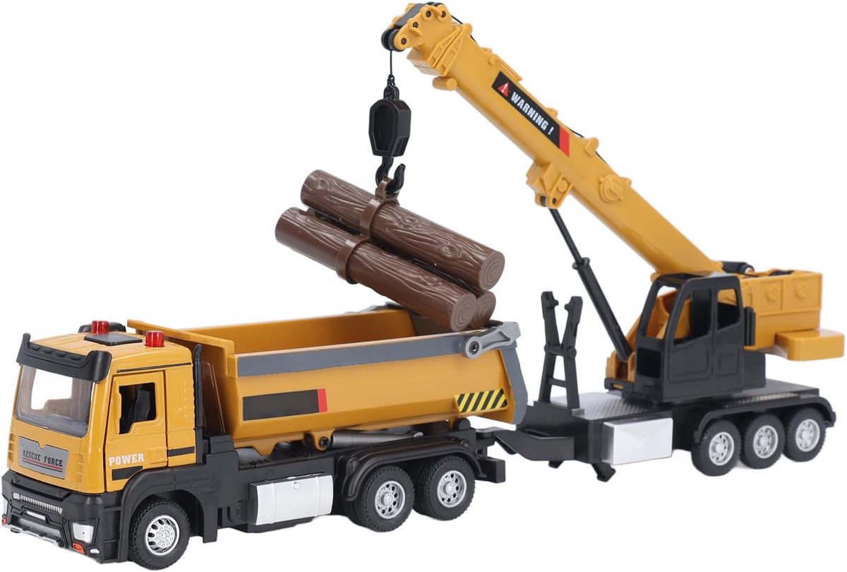 bouwvoertuig speelgoed kraan en truck kinderspel levensecht ontwerp 44 x 13 x 10 cm geel