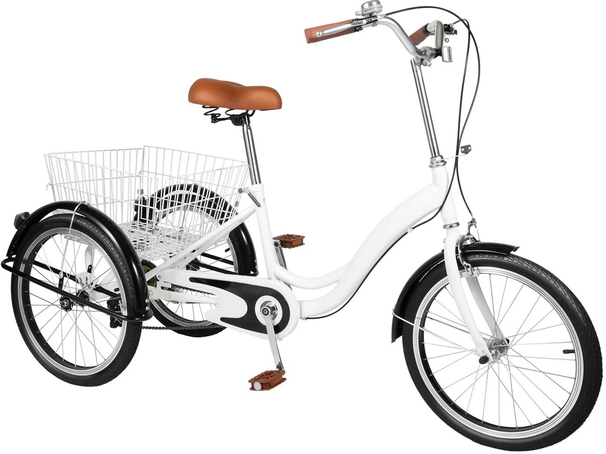 cellista driewieler voor volwassenen 20 inch driewielfiets transportfiets met boodschappenmand wit