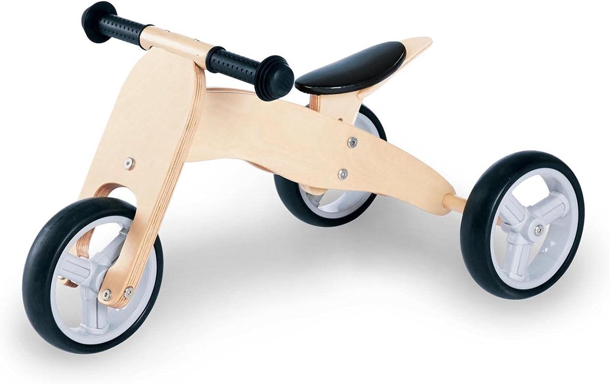 charlie mini driewieler houten 4 weg cabriolet zadel met 6 voudig verstelbaar in hoogte voor kinderen vanaf 1 5 jaar naturel