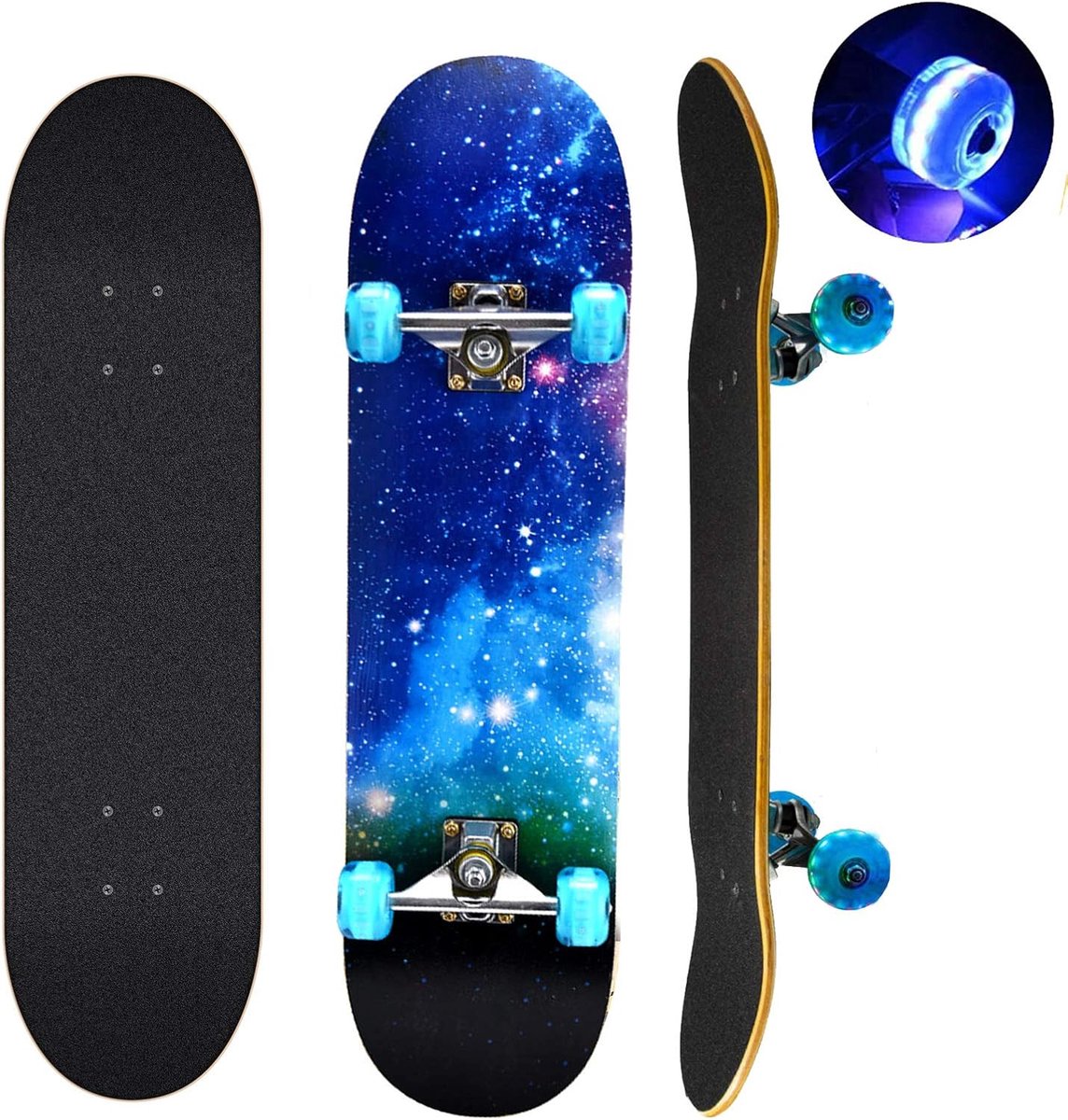 Compleet Skateboard - Beginners Board - Straat Skate - Knipperende Wielen - 31 x 8 Inch - Blauw Skateonderdeel kopen online