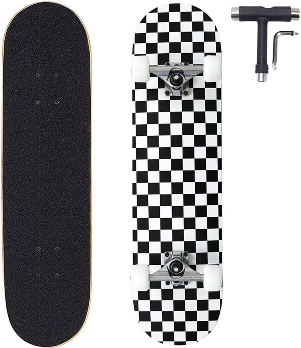 compleet skateboard beginners board trucs leren 7 lagen esdoornhout 80 x 20 cm wit