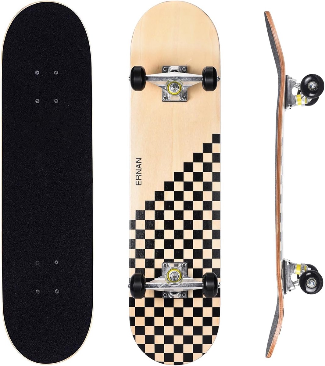 compleet skateboard beginners skateboard buiten rijden 7 laags esdoorn dek 80 x 20 cm wood check