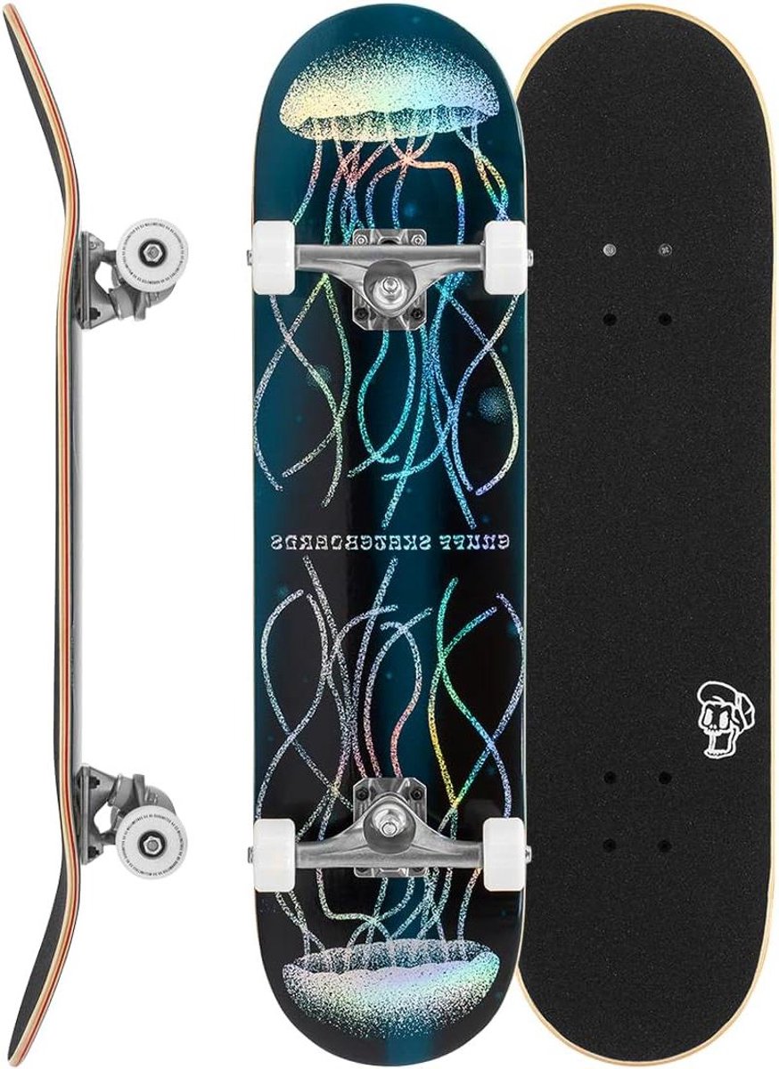 Compleet Skateboard - Beginners Skateboard - Straat Skaten - Holografisch Kwallen Design - 8 x 32 Inch - Marineblauw Skateonderdeel kopen online