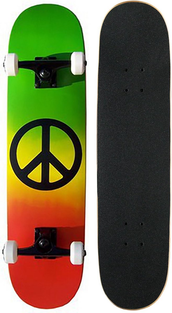 Compleet Skateboard - Beginnersboard - Buiten skateboarden - Volledig gemonteerd geleverd - 81 cm - Rood/Rasta Skateonderdeel kopen online