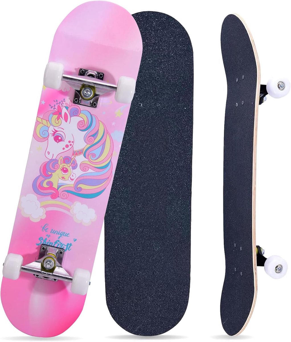 compleet skateboard beginnersboard outdoor rijden 7 laags esdoorn deck 70 cm eenhoorn roze
