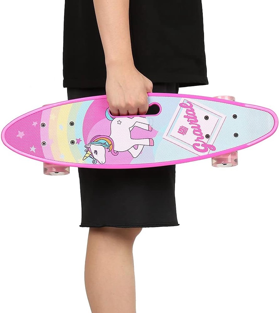 Compleet Skateboard - Beginnersboard - Stadstochten - 7 Lagen Esdoornhout - 59 x 15 cm - Unicorn Pink Skateonderdeel kopen online