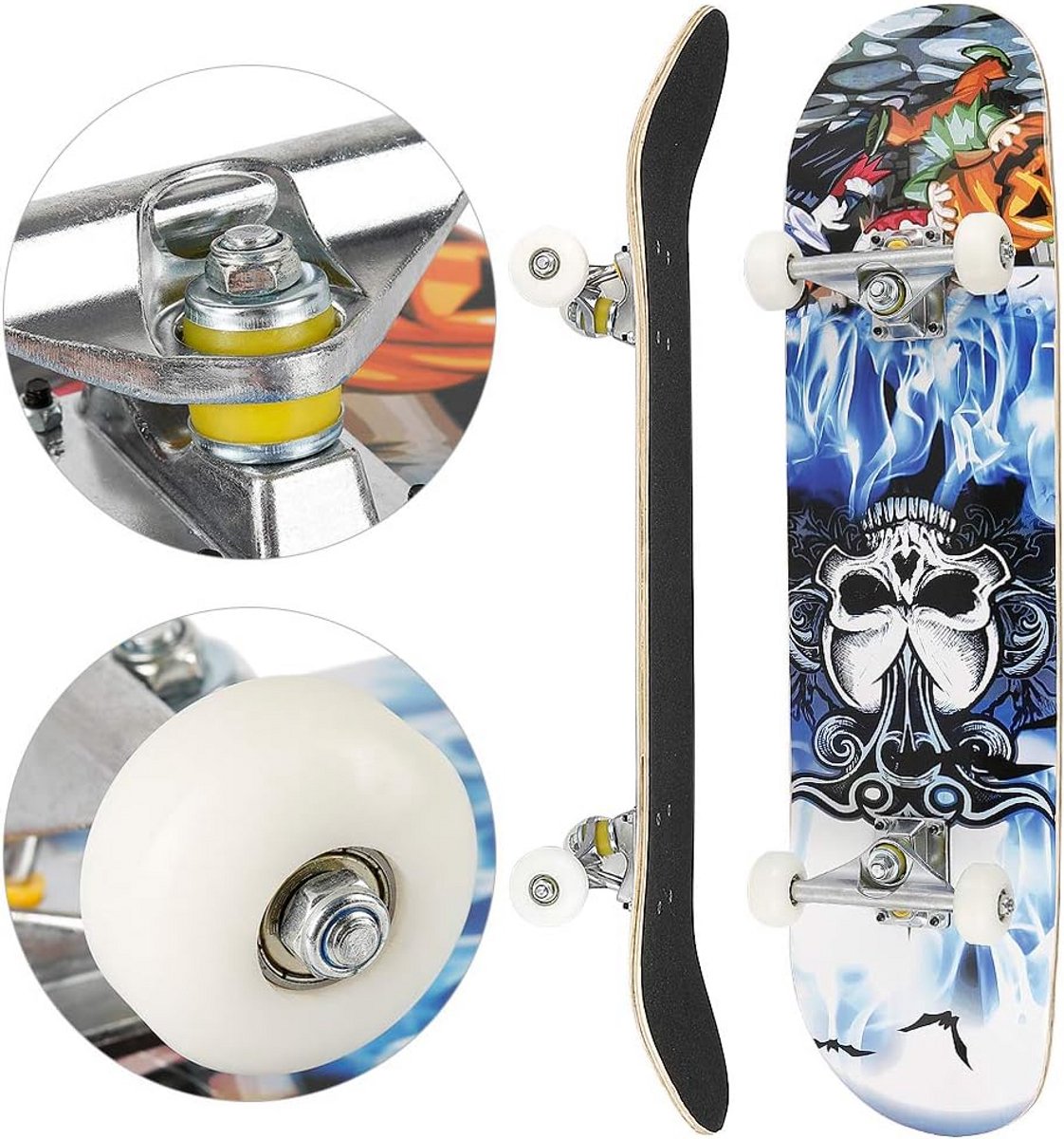 Compleet Skateboard - Beginnersboard - Straat en park - 7 lagen esdoornhout - 79 cm - Schedelpatroon Skateonderdeel kopen online