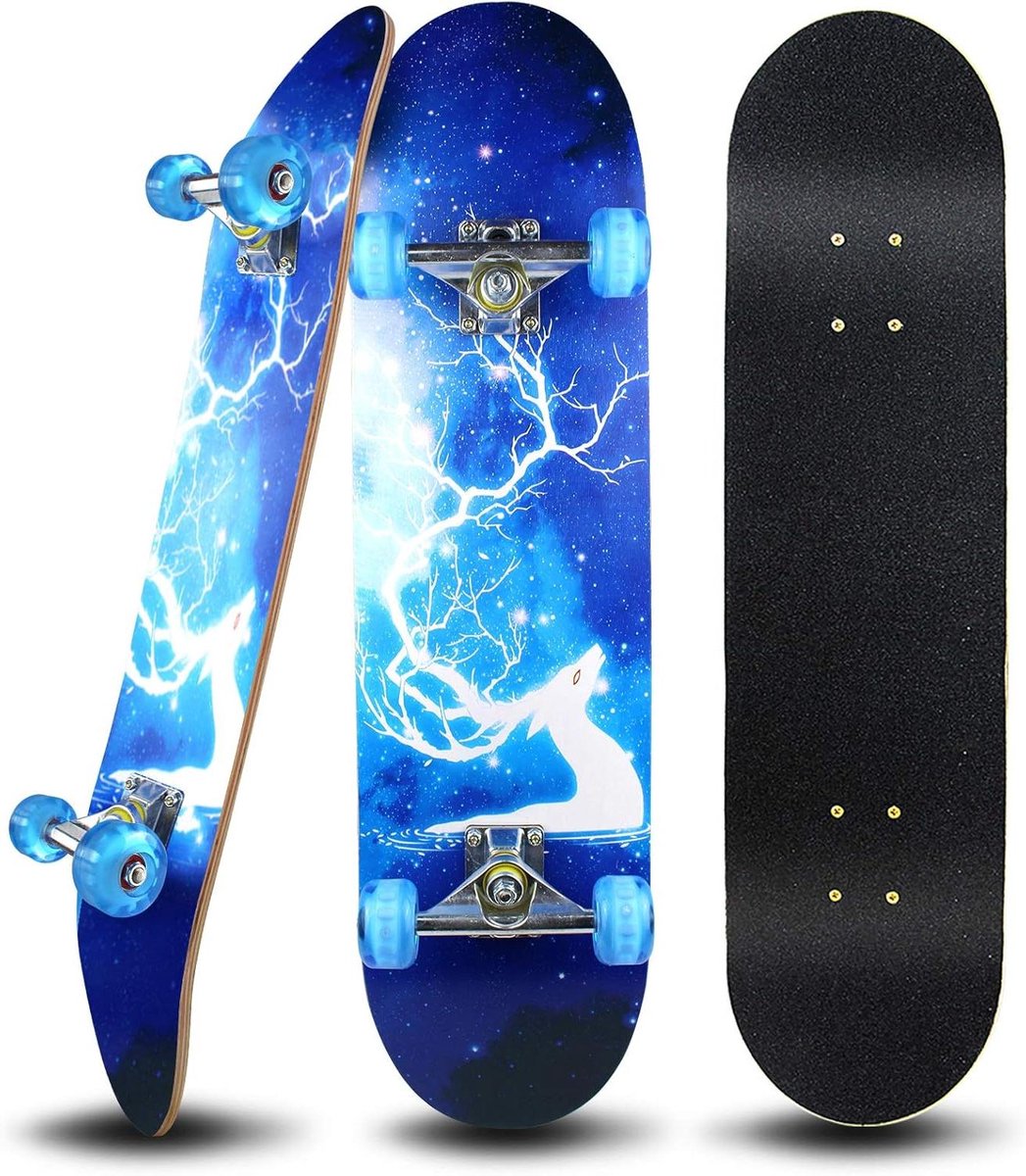 Compleet Skateboard - Cruiser Board - Beginners Leren - Kleurrijke Wielen - 31x8 Inch - Blauw Skateonderdeel kopen online
