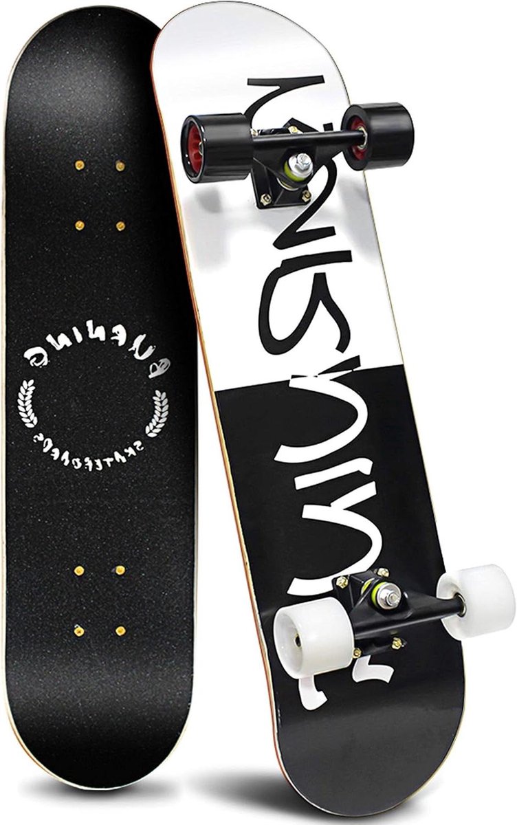 Compleet Skateboard - Cruiser Board - Buiten Recreatie - Oplichtende Wielen - 80 cm x 20 cm - Wit Zwart Skateonderdeel kopen online
