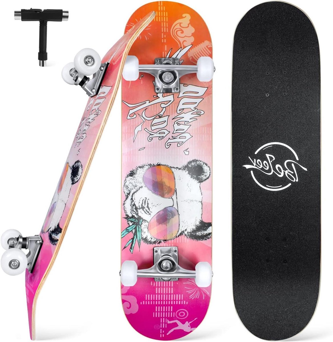 compleet skateboard cruiser board street cruisen 7 laags esdoorn dek 80 x 20 cm panda design