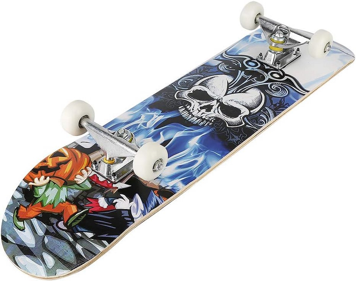 Compleet skateboard - Cruiser skateboard - Stabiel rijden - 7 lagen esdoornhout - 79 x 195 cm - Schedelpatroon Skateonderdeel kopen online
