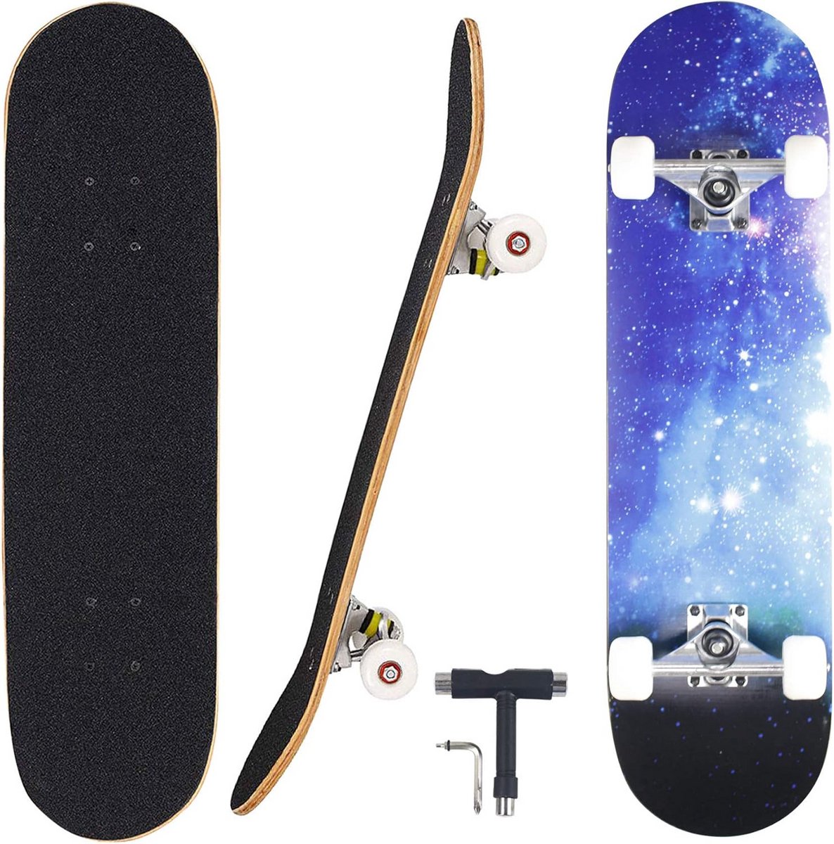 Compleet Skateboard - Esdoorn Hout Board - Buiten Rijden - 7 Lagen Constructie - 31x8 Inch - Nacht Design Skateonderdeel kopen online