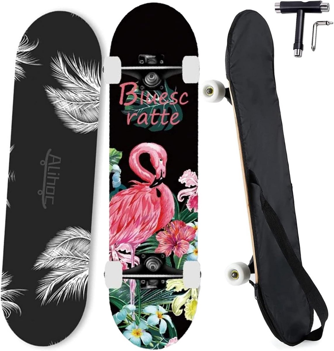 compleet skateboard esdoorn hout street cruising 7 lagen constructie 80 x 20 cm flamingo