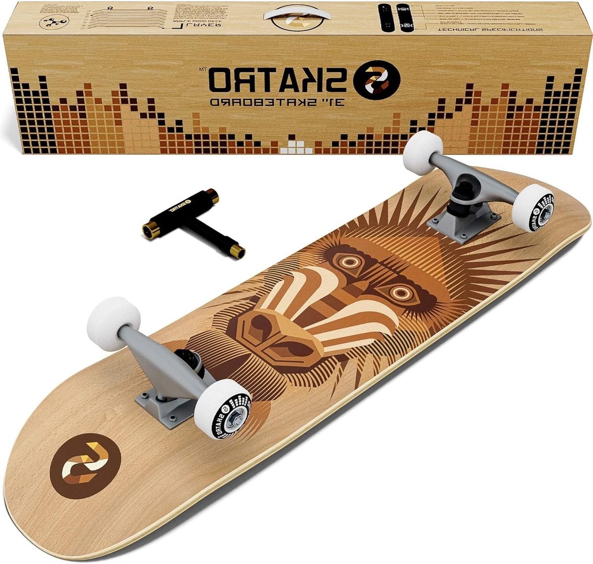 Compleet Skateboard - Pro Board - Street Tricks - Gepatenteerde Kleeftechnologie - 31x8 Inch Dek - Houtkleur Skateonderdeel kopen online