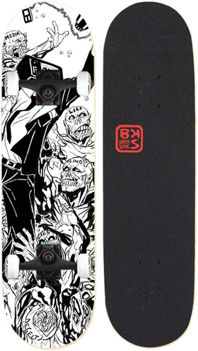 Compleet skateboard - Skate board - Stunts en tricks - Dubbelzijdig concave - 31.5 x 8.6 inch - Zwart Skateonderdeel kopen online