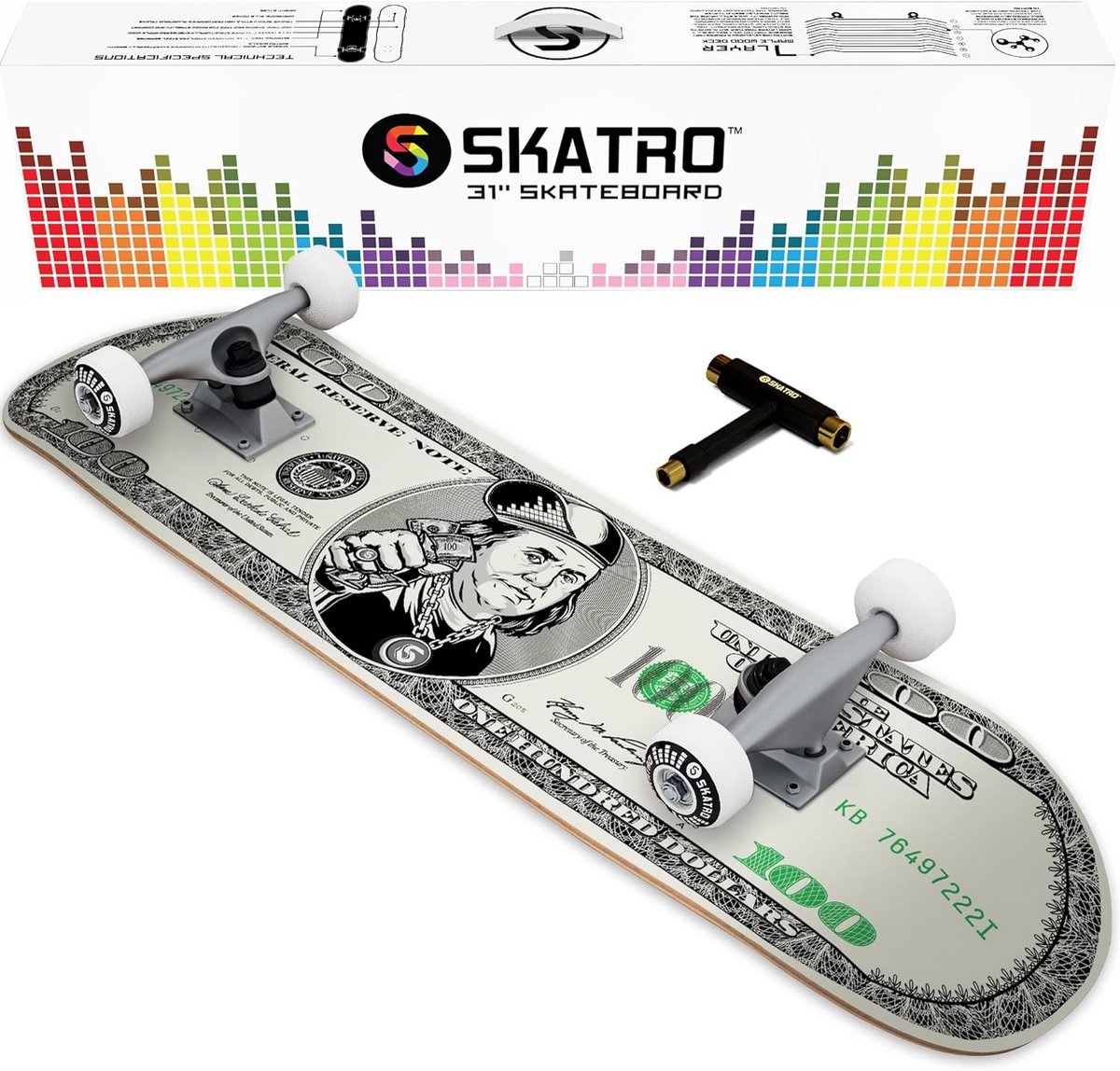 compleet skateboard skate board trucs en cruisen gepatenteerde kleeftechnologie 31 x 8 inch benjamin franklin