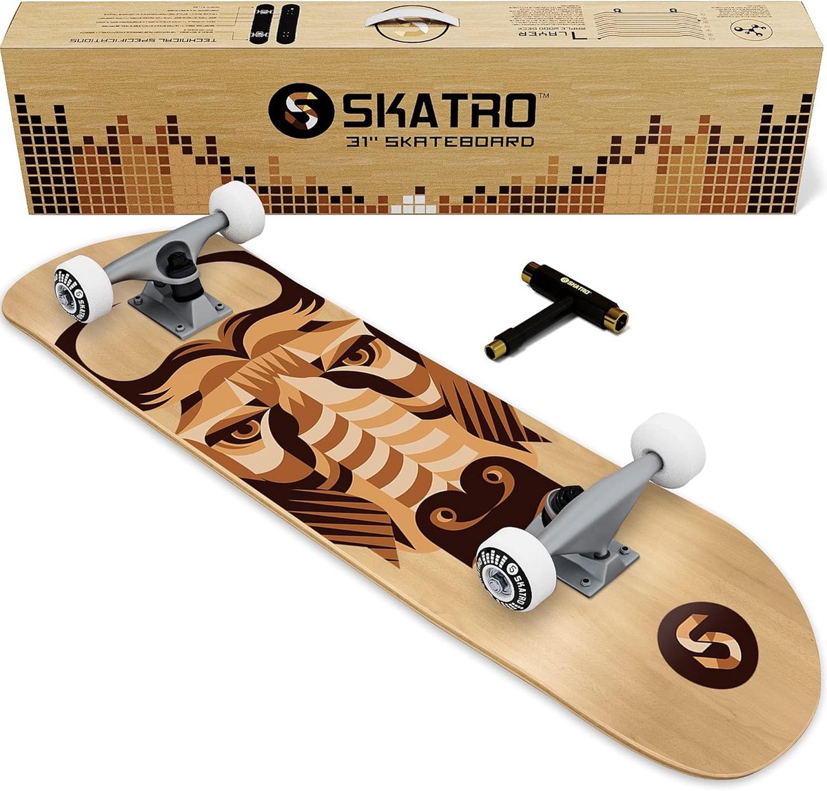 compleet skateboard skate board trucs en cruisen gepatenteerde kleeftechnologie 31 x 8 inch woodtone buffalo